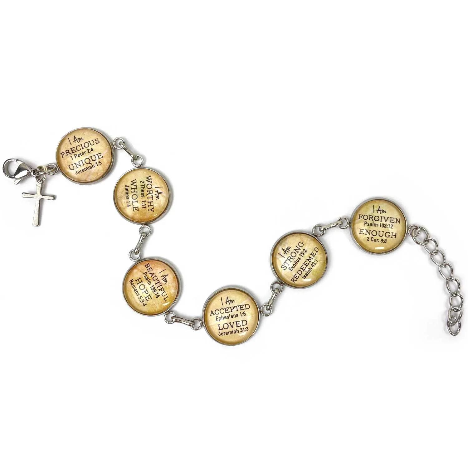 I AM Strong, Unique, Beautiful, Worthy, Loved, Enough – Christian Affirmations Scripture Charm Bracelet