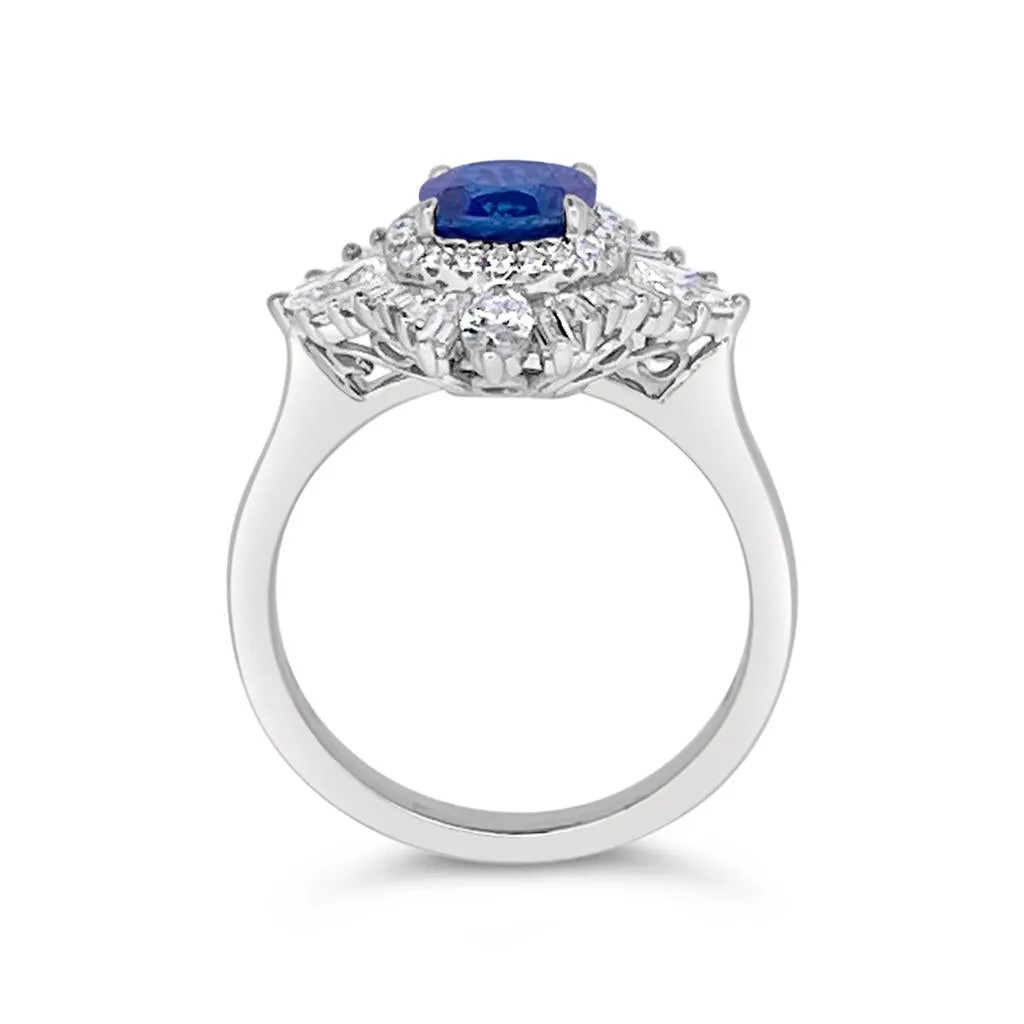 Irisa by Martin Binder Blue Sapphire & Diamond Deco Halo Ring