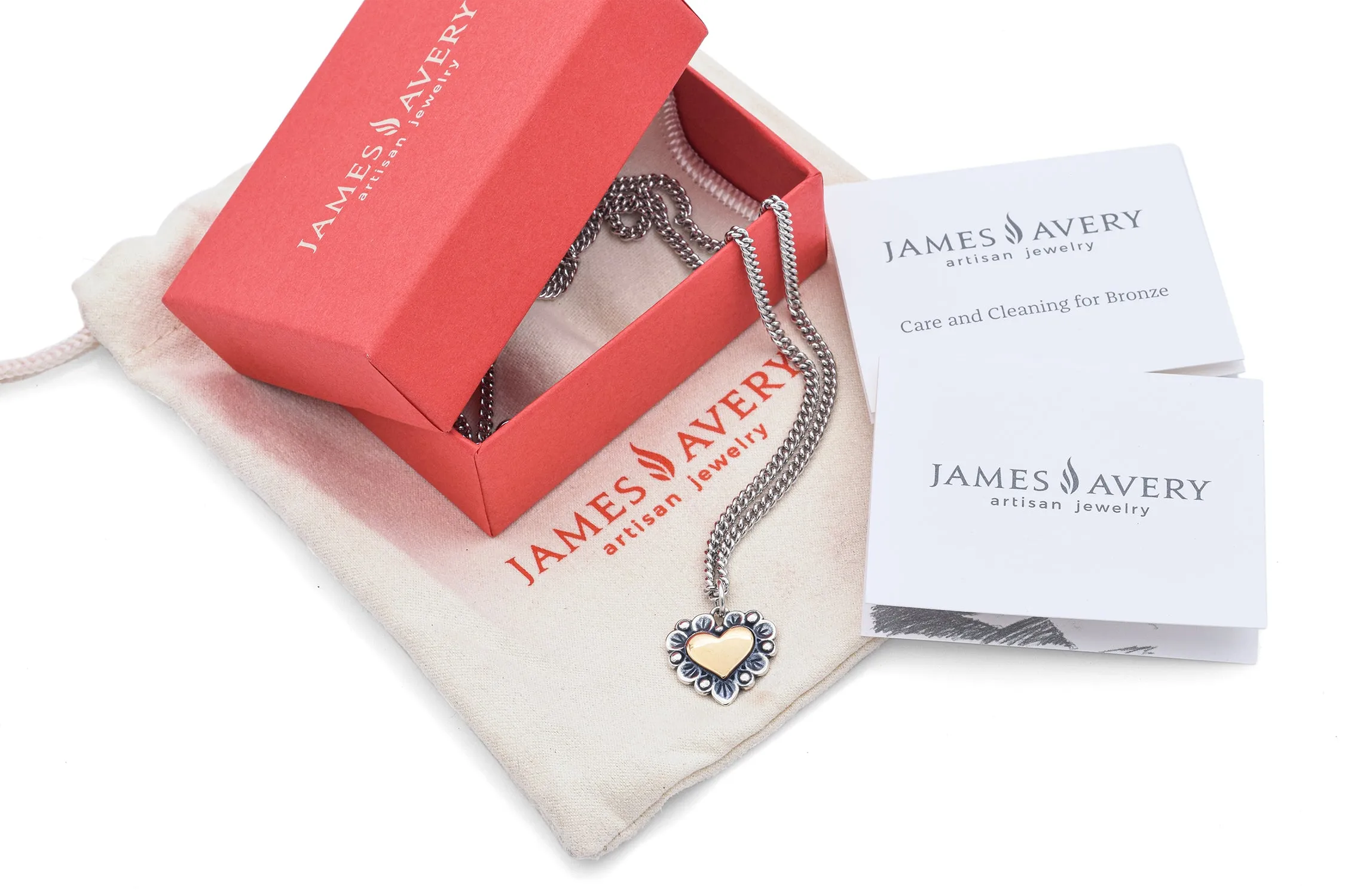 James Avery Sterling Silver and Bronze Heart Pendant Necklace 20 Inches  Box