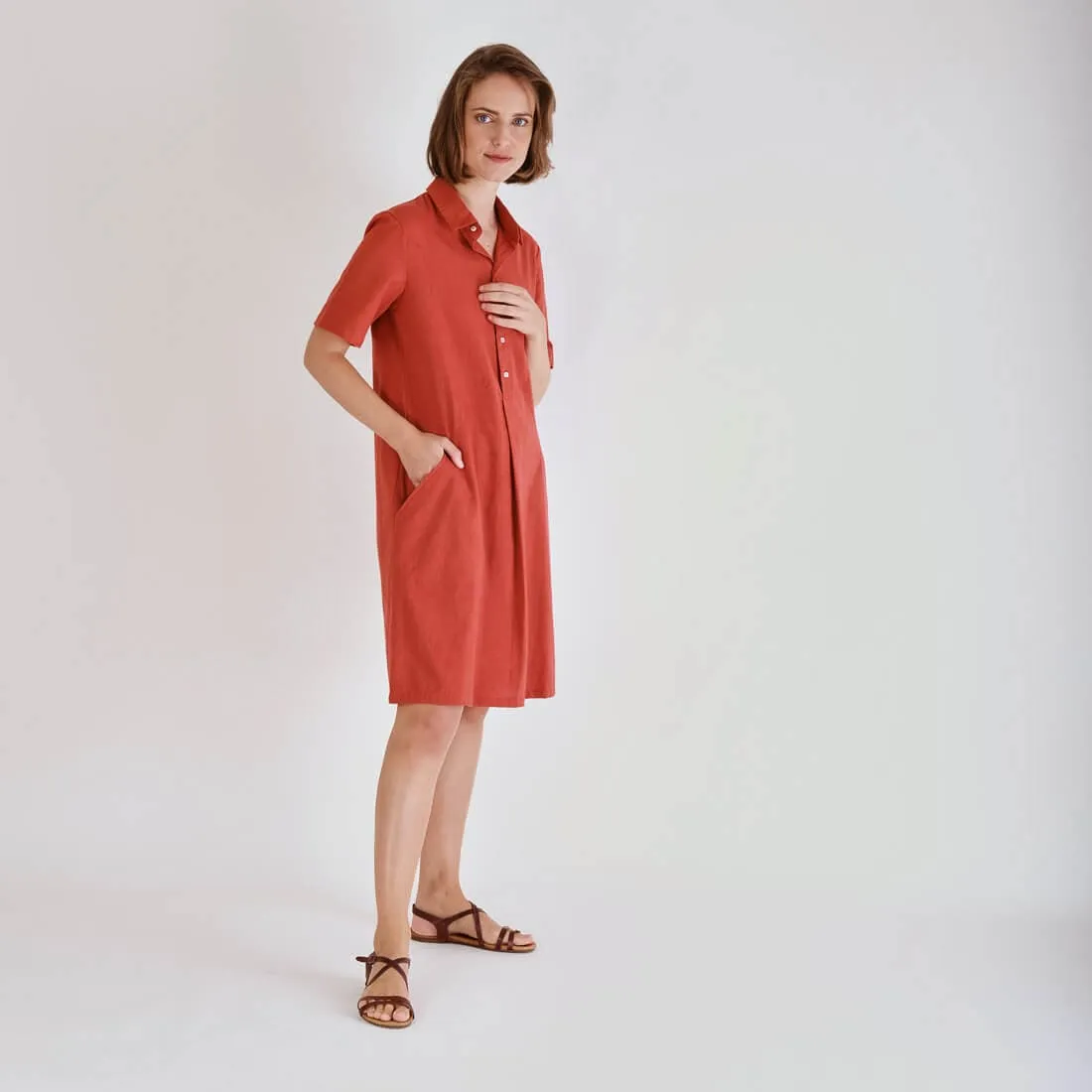 Joe Cotton & Linen Shirt Dress | Red