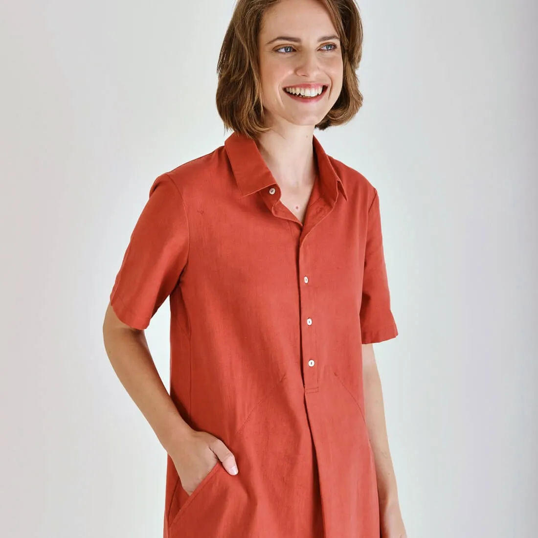 Joe Cotton & Linen Shirt Dress | Red