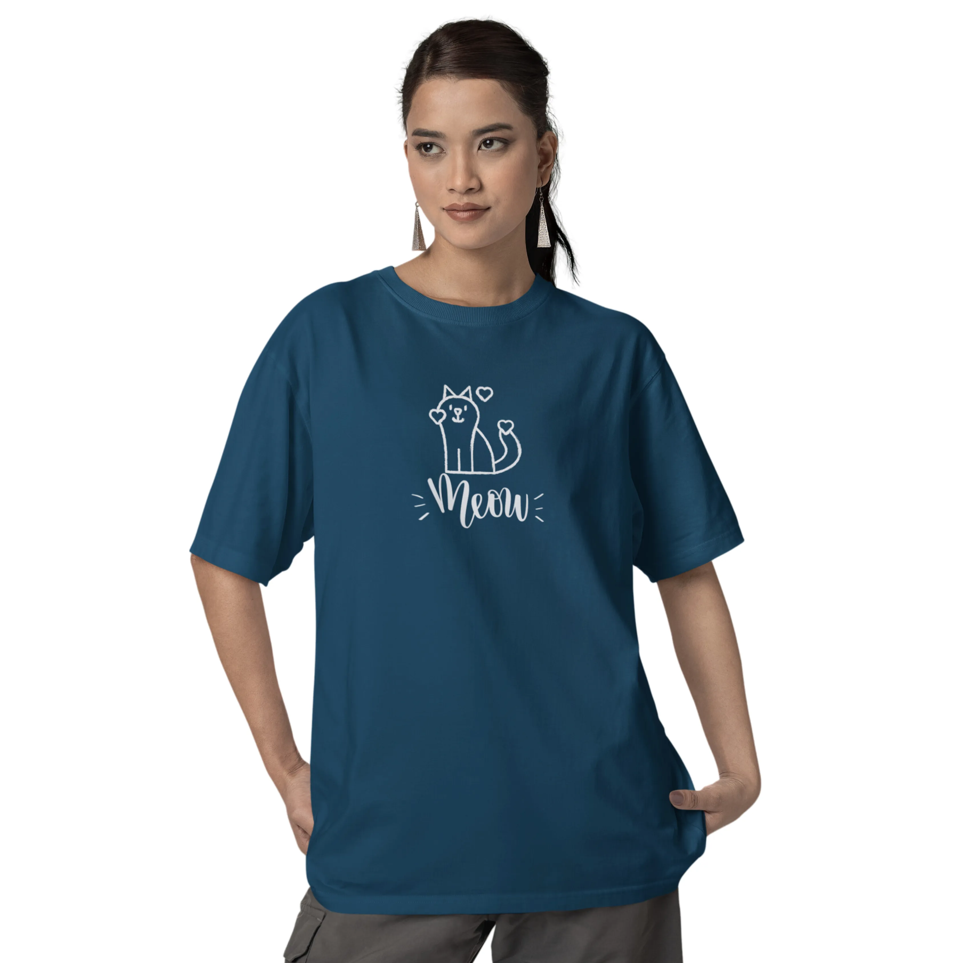 Keep Calm And Love Cats Back Printed Oversized Tee