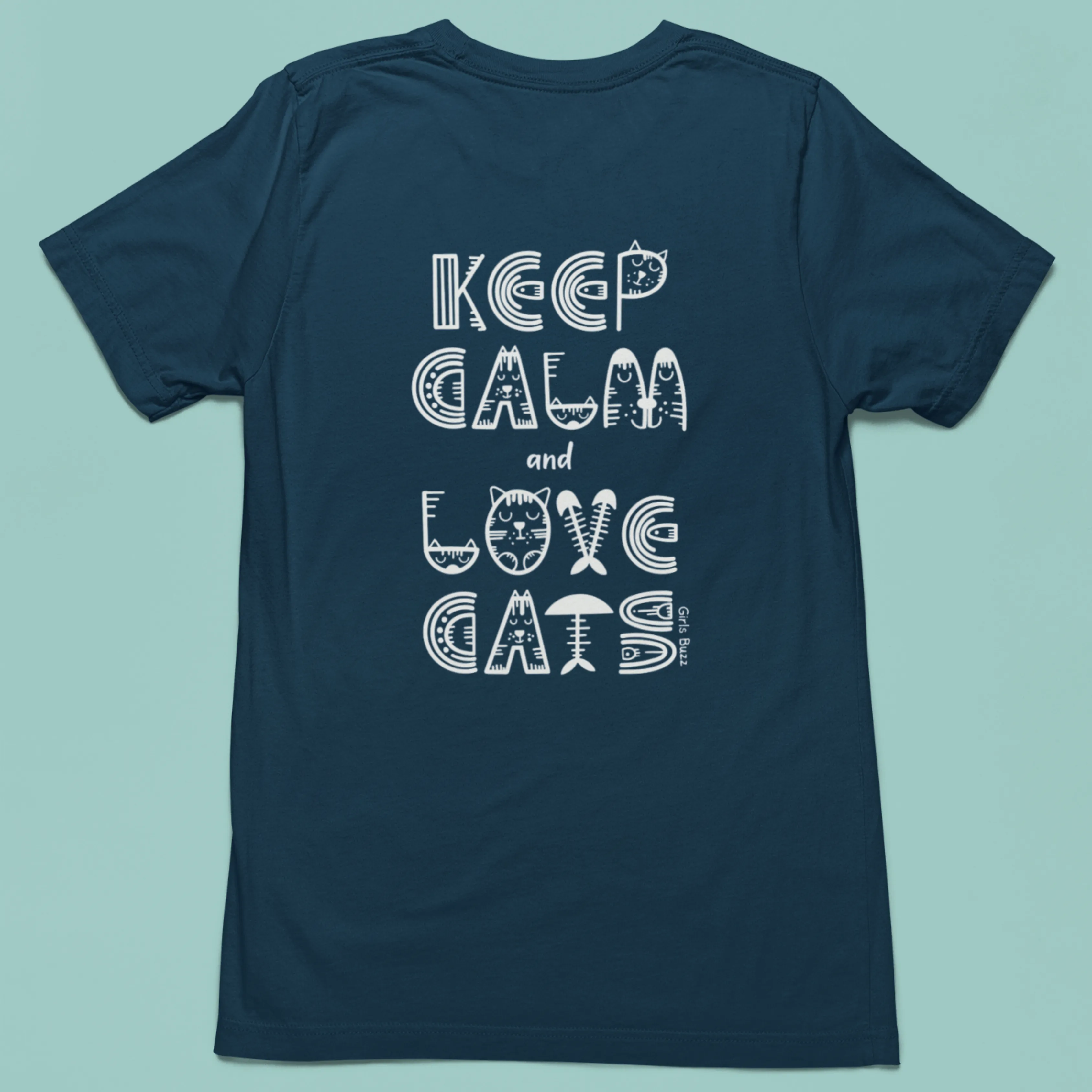 Keep Calm And Love Cats Back Printed Oversized Tee