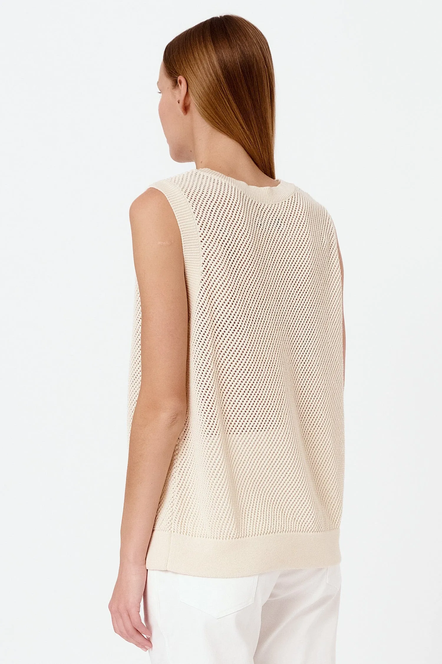 Knitted Organic Cotton Mesh Sleeveless Top | Multiple Colours