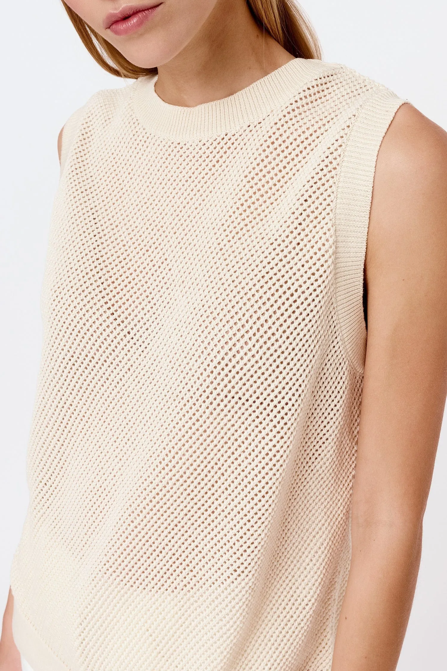 Knitted Organic Cotton Mesh Sleeveless Top | Multiple Colours