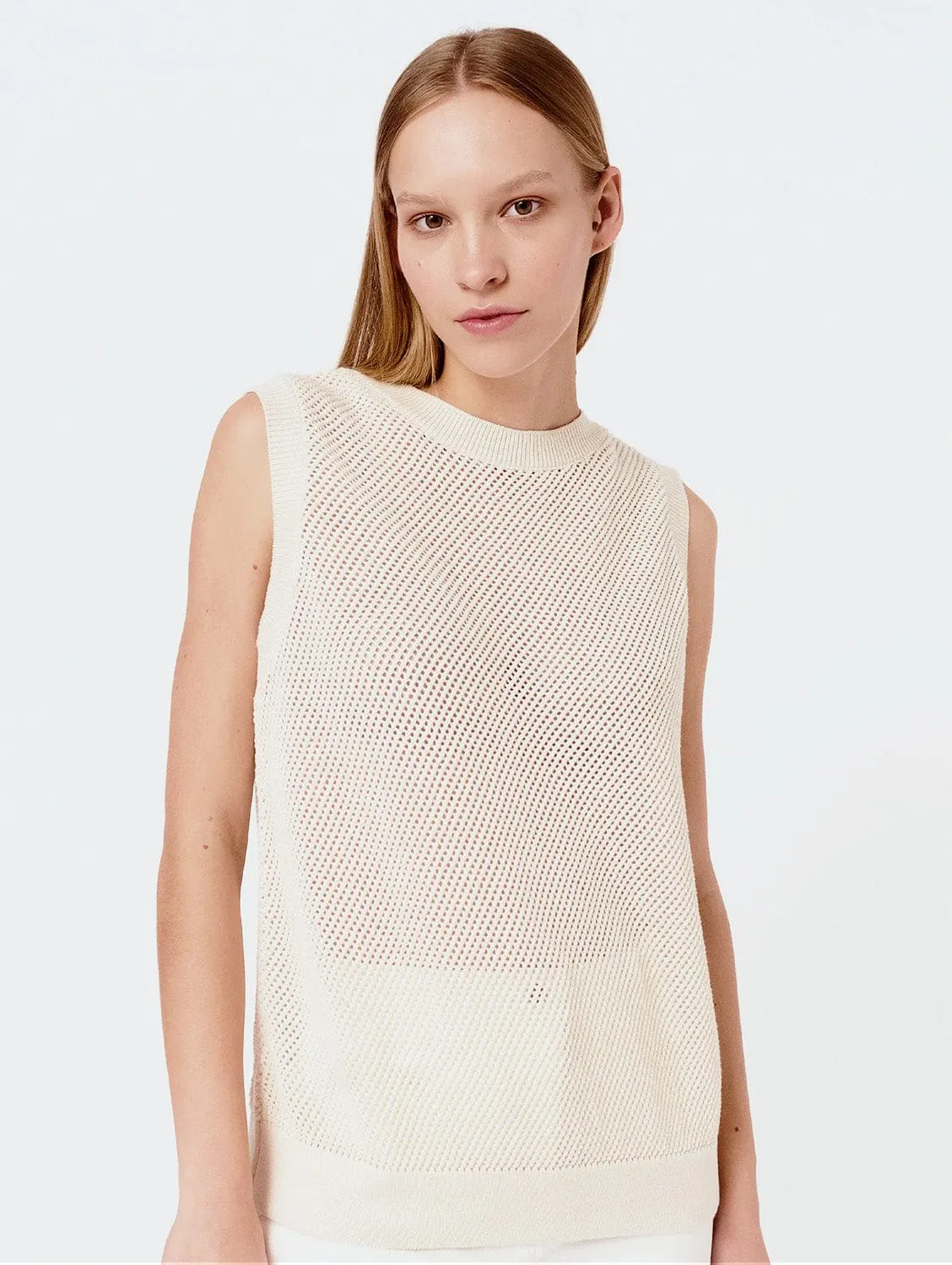 Knitted Organic Cotton Mesh Sleeveless Top | Multiple Colours