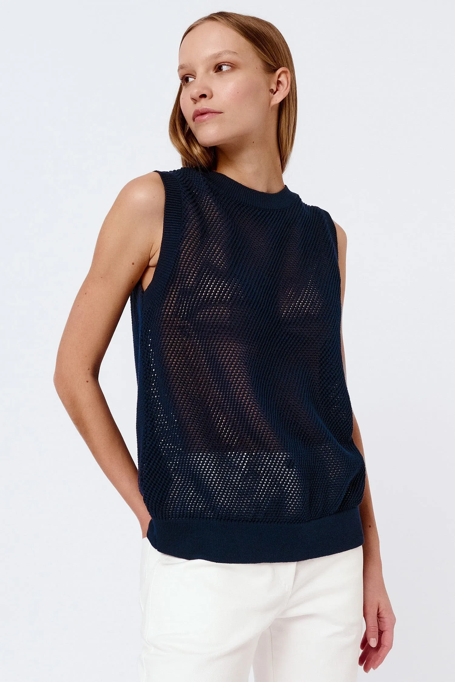 Knitted Organic Cotton Mesh Sleeveless Top | Multiple Colours