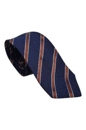 LOEWE 100% Silk Dark Blue Tie Bronze And Light Blue Stripes Repeat (60 L | 3.5 W)