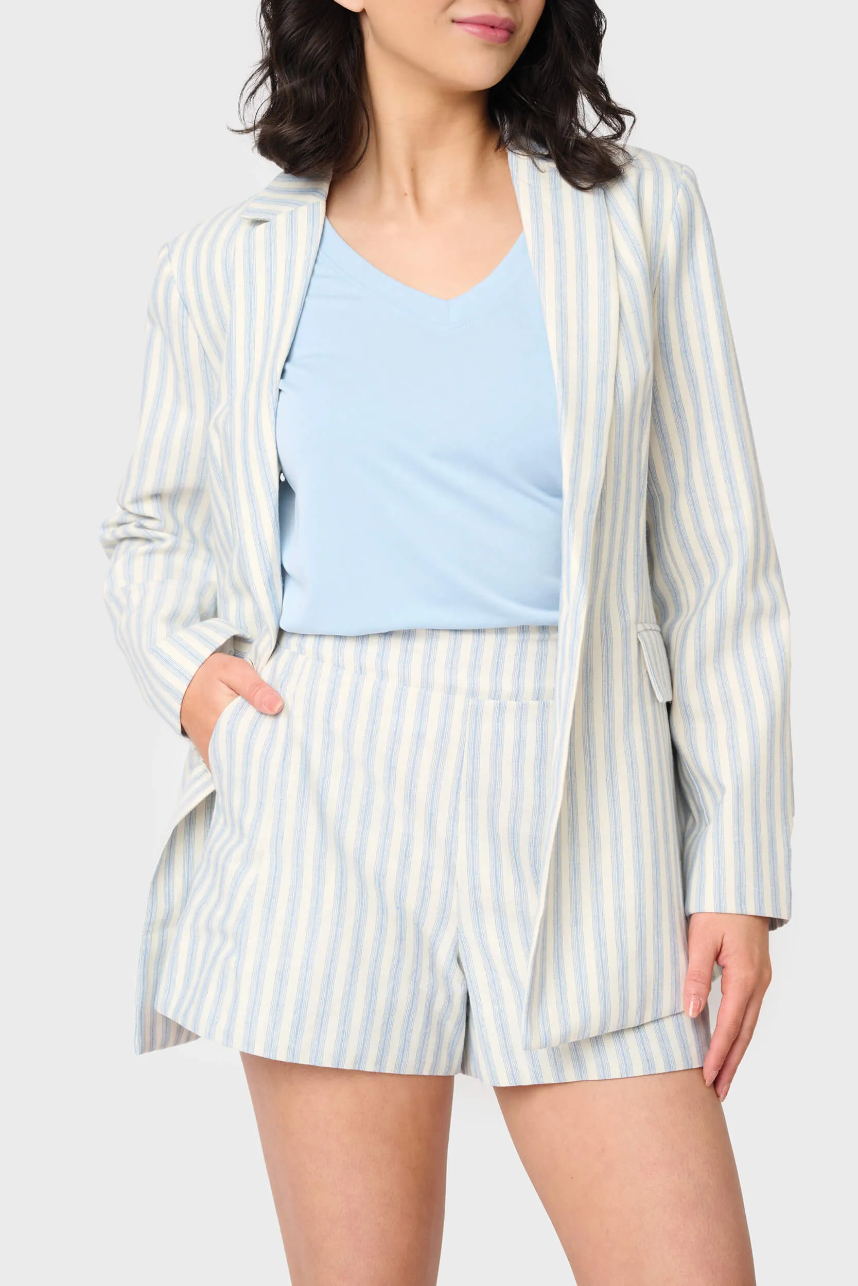 Long Line Striped Linen Blazer