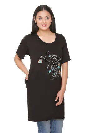 Long T-shirt For Women - Half Sleeve - Black