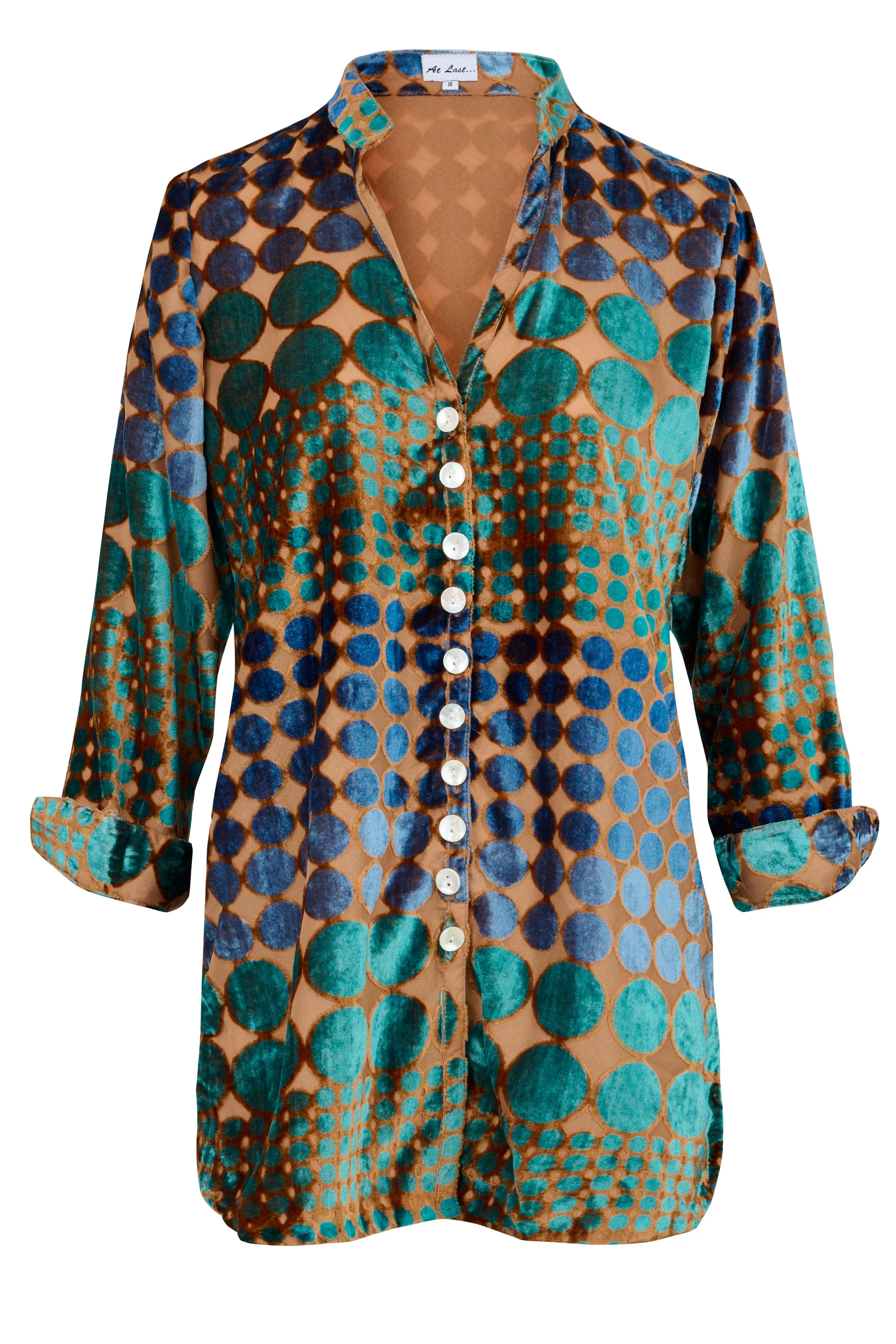 Louise Velvet Shirt in Turquoise Spot