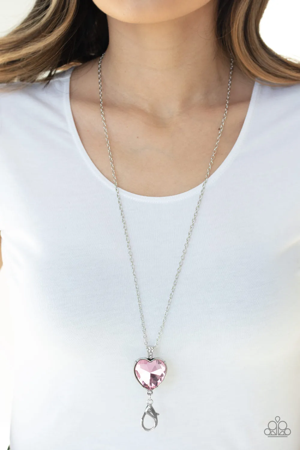 Lovely Luminosity - Pink Lanyard Necklace