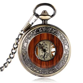 Luxury Wooden Pocket Watch Antique with Chain