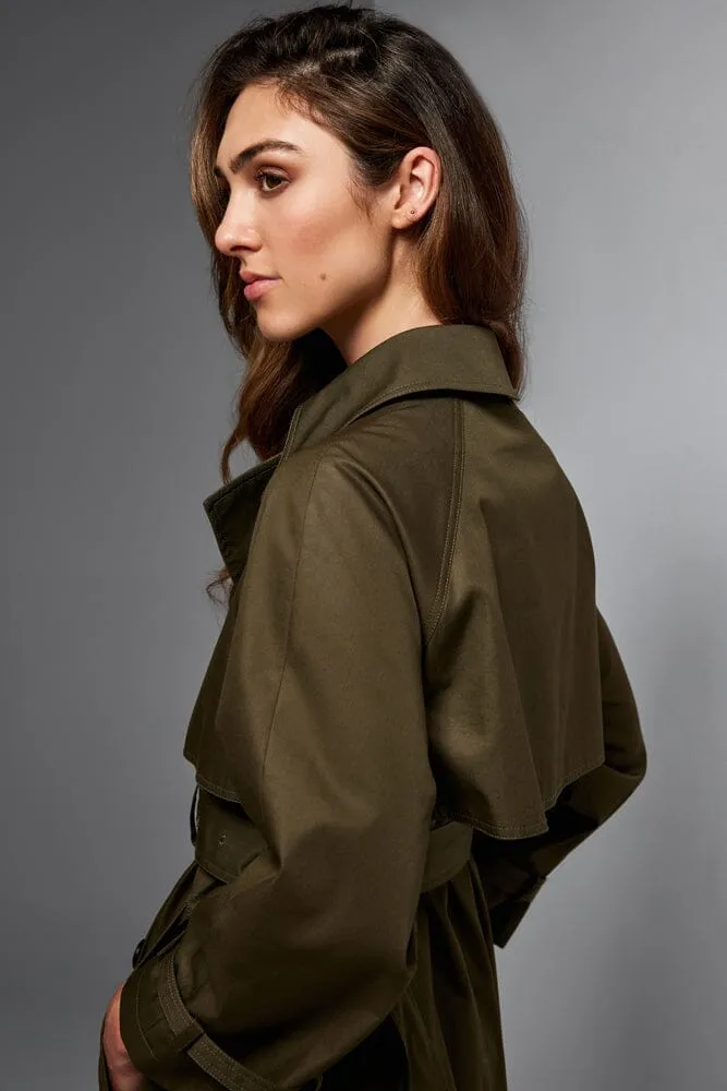 Maddie Oversized Trench Coat - Olive Cotton Gabardine