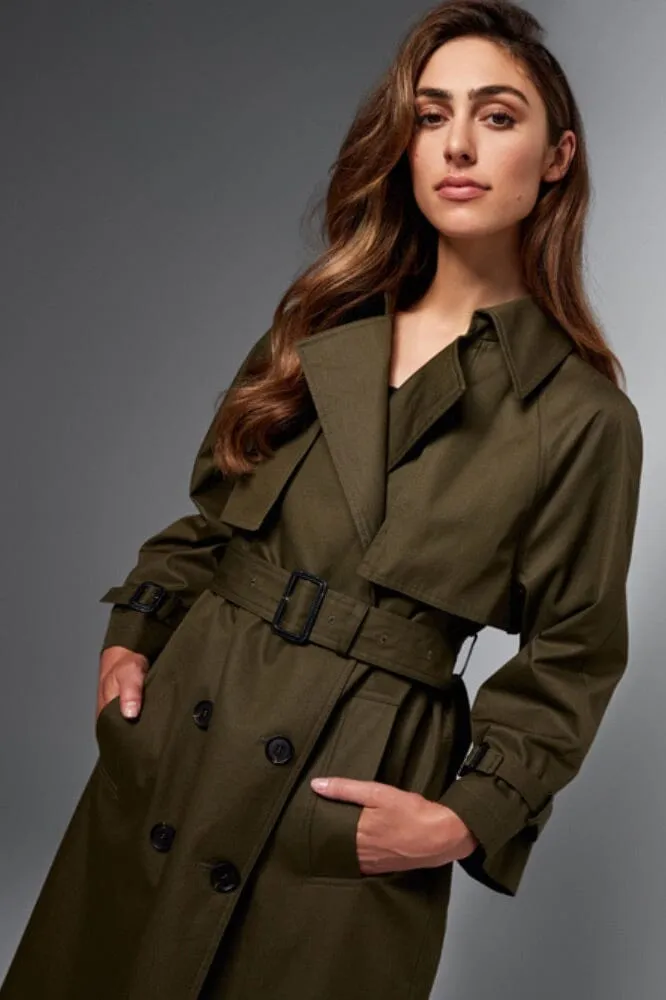 Maddie Oversized Trench Coat - Olive Cotton Gabardine