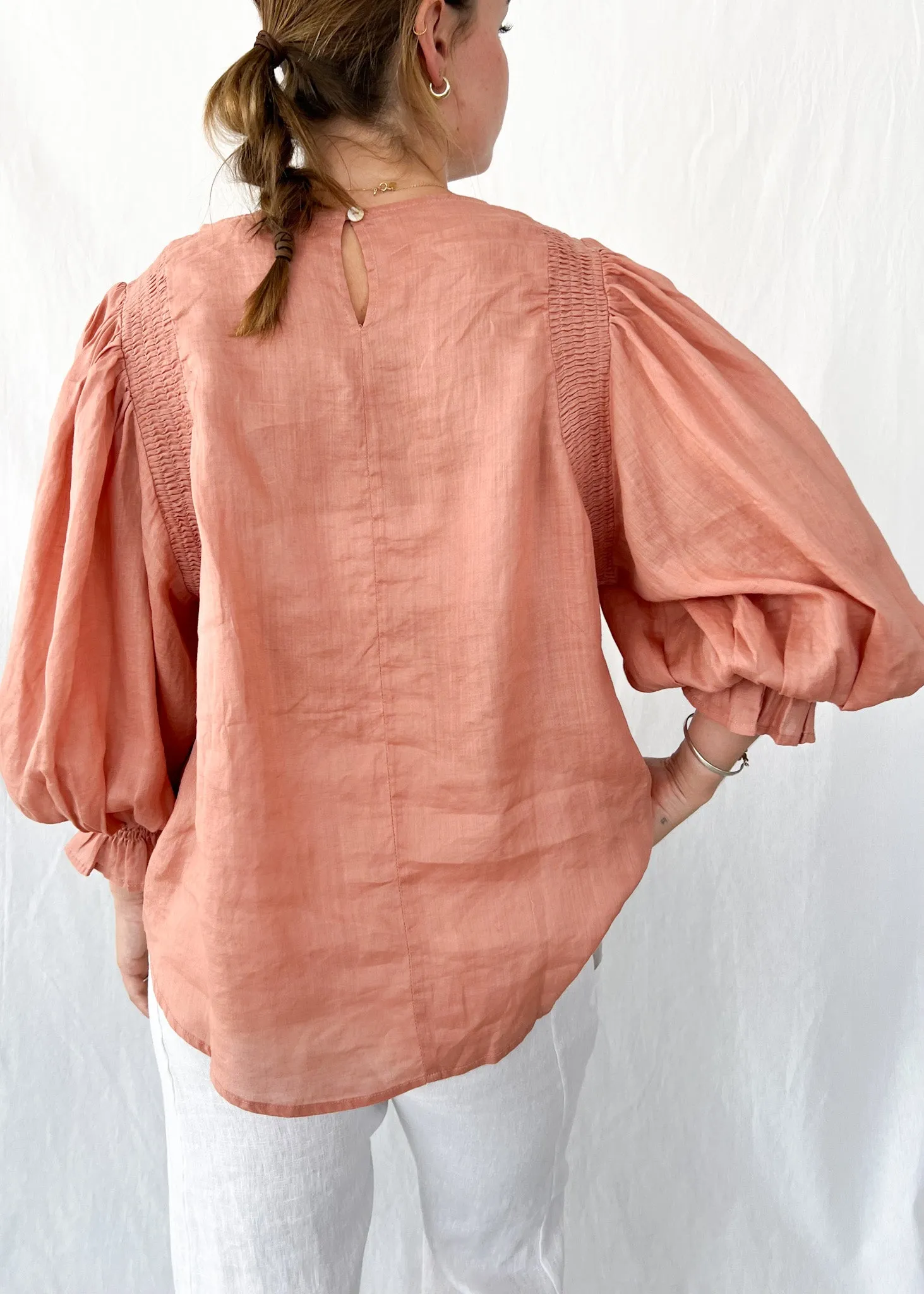 Marissa Linen Top - Coral