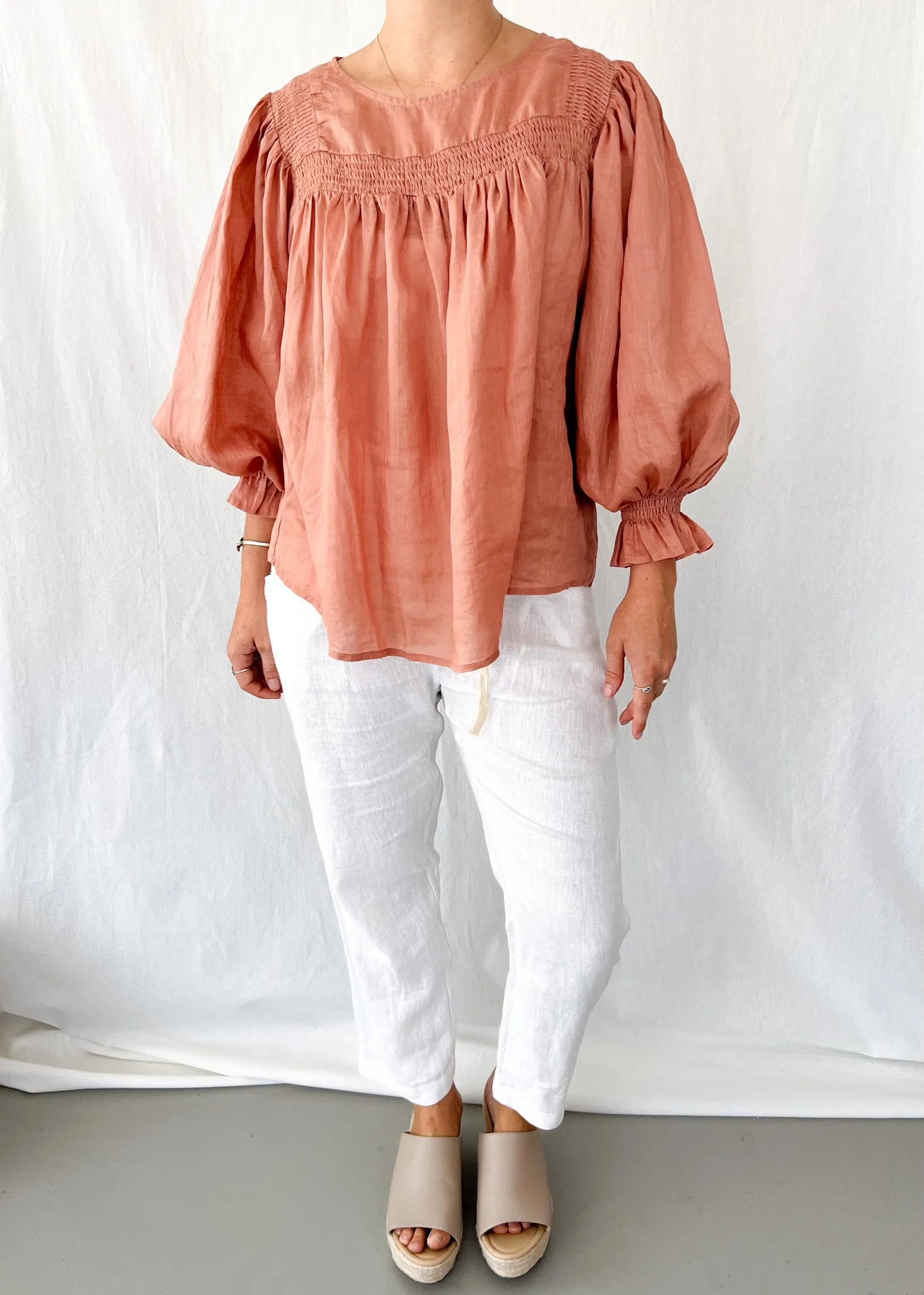 Marissa Linen Top - Coral