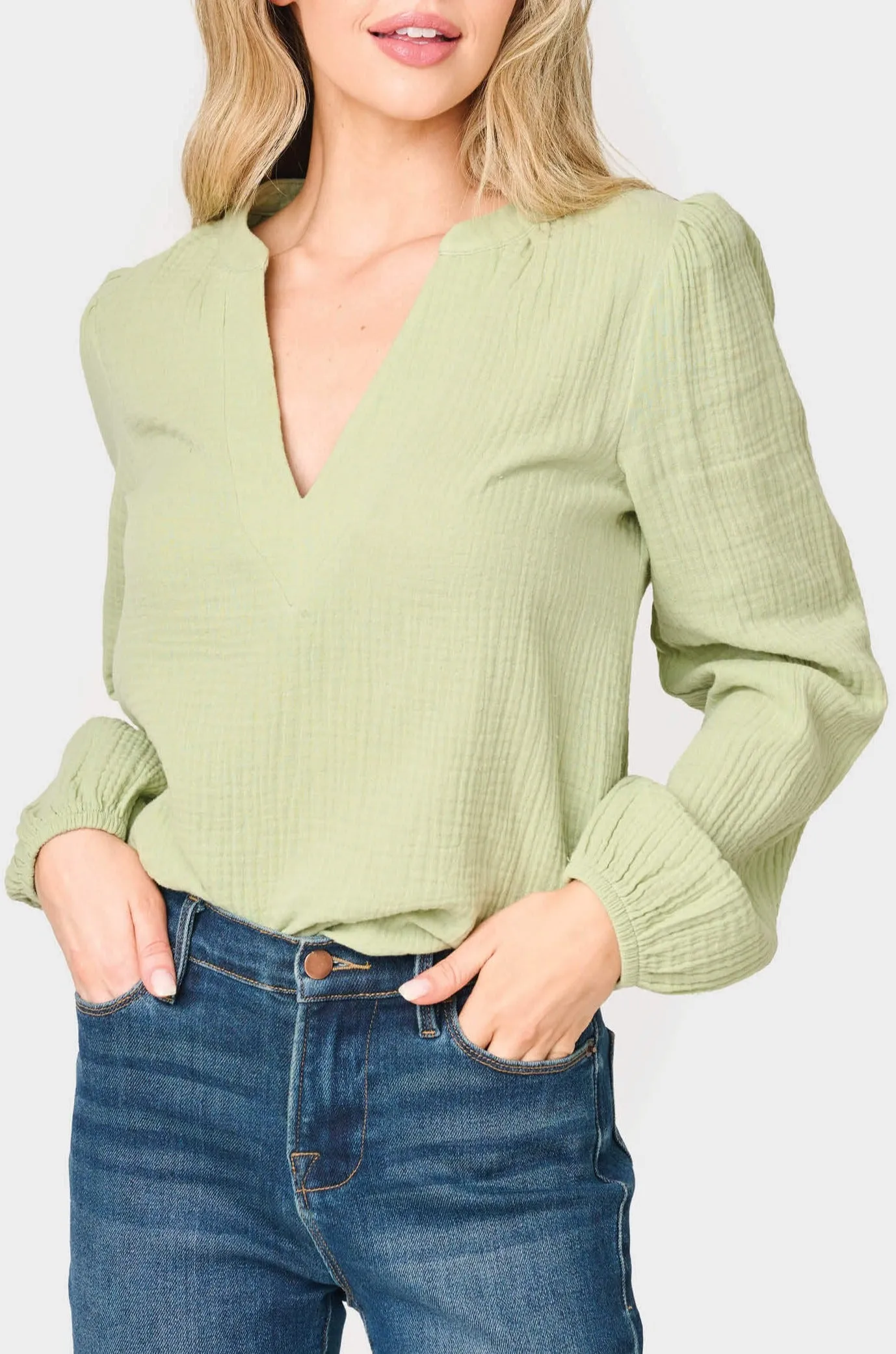 Meadow Bracelet Sleeve V-Neck Gauze Top