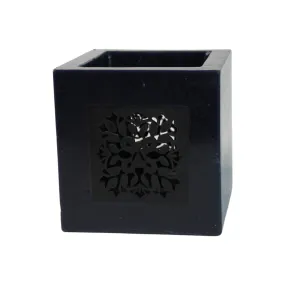 Medium Lantern from Black Wax with Black Metal Decoration