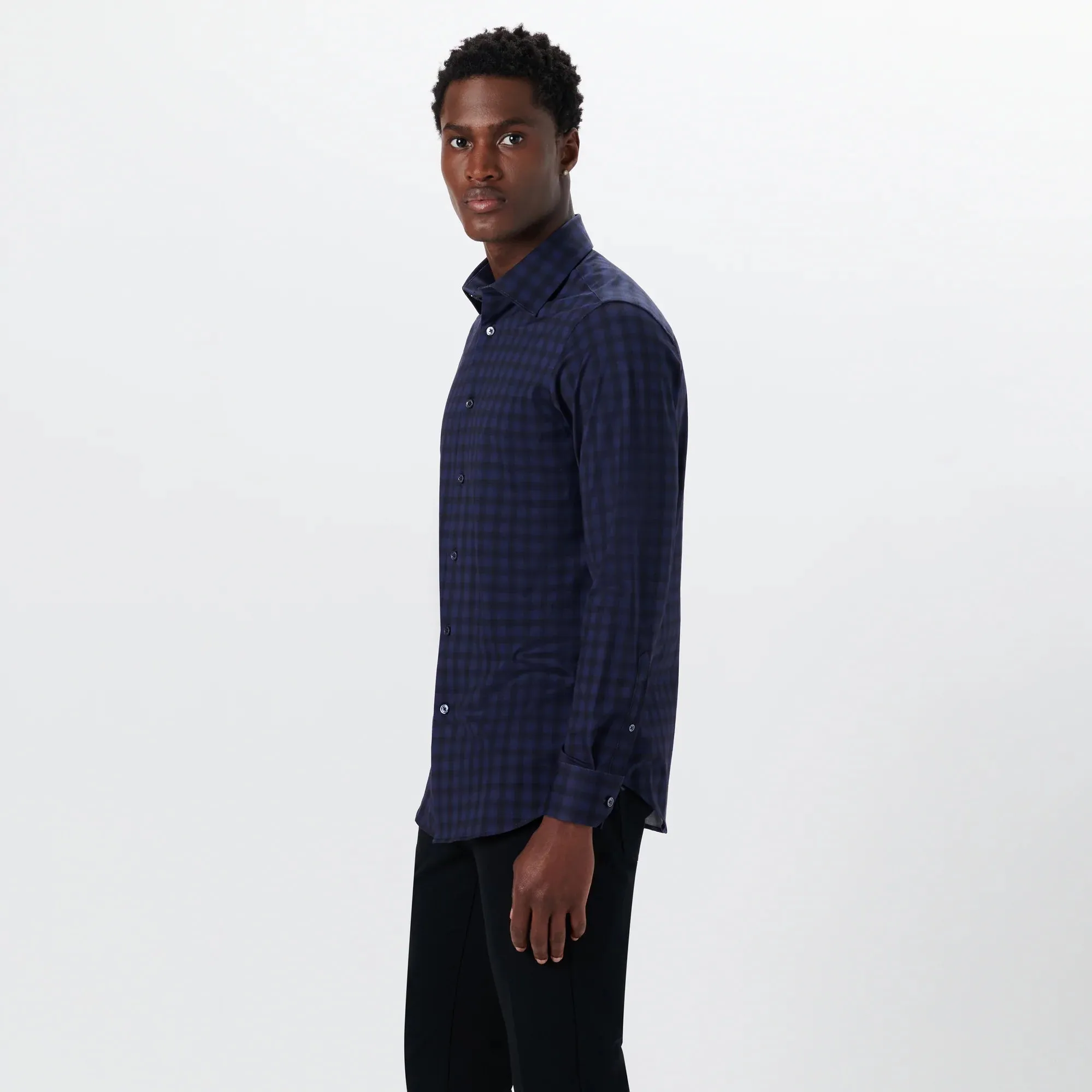 Men's Bugatchi | James Plaid Check OoohCotton® | Night Blue