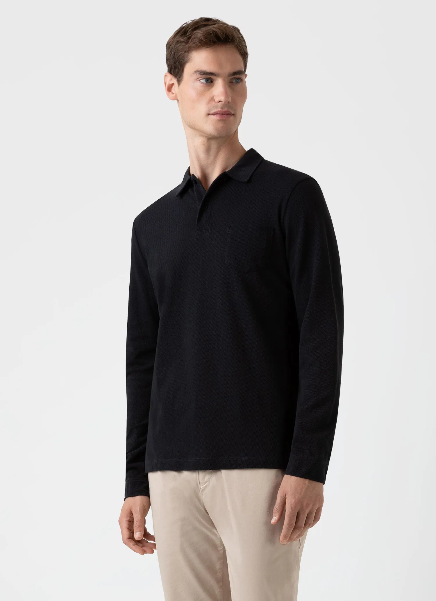 Men's Riviera Long Sleeve Polo Shirt in Black