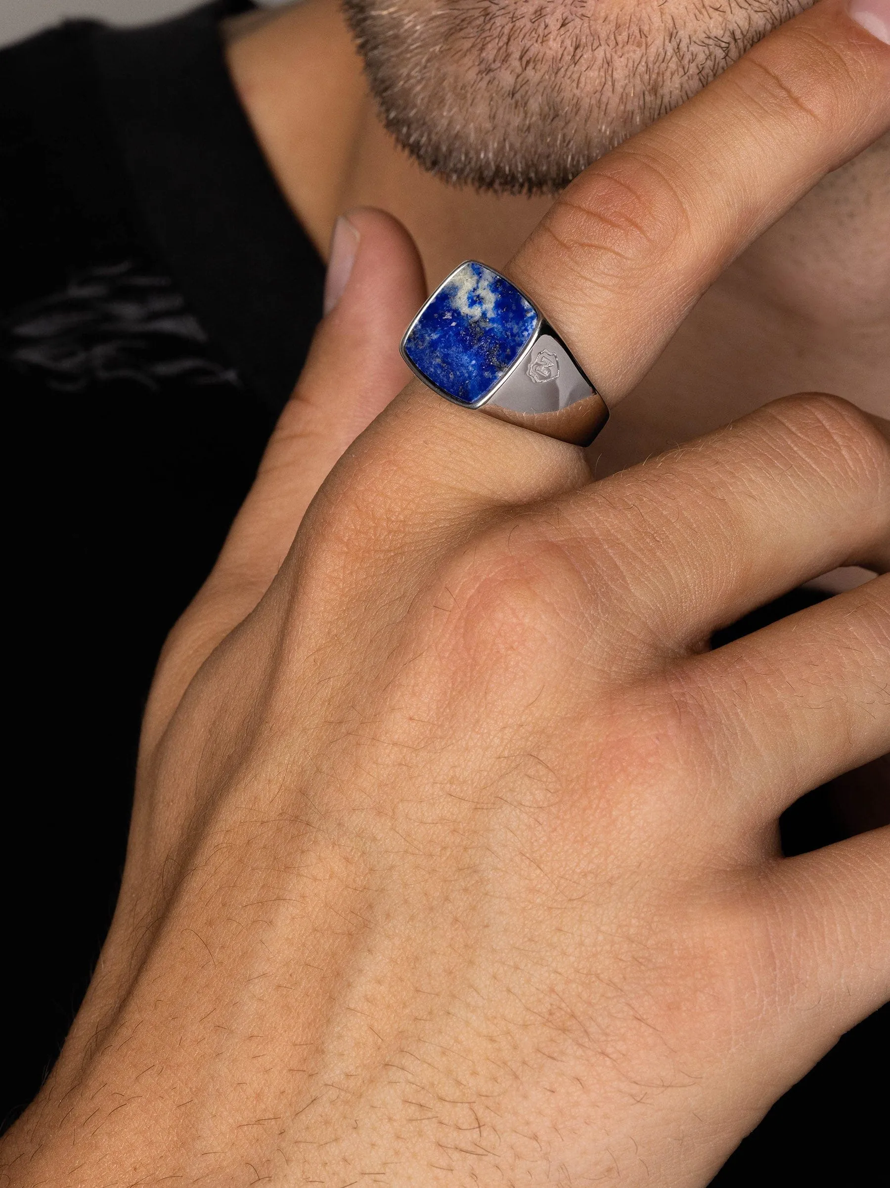 Men's Silver Signet Ring with Blue Lapis