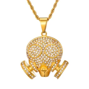 Micro Paved Rhinestone-Studded Skull Bling Stainless Steel Hip-hop Pendant Necklace