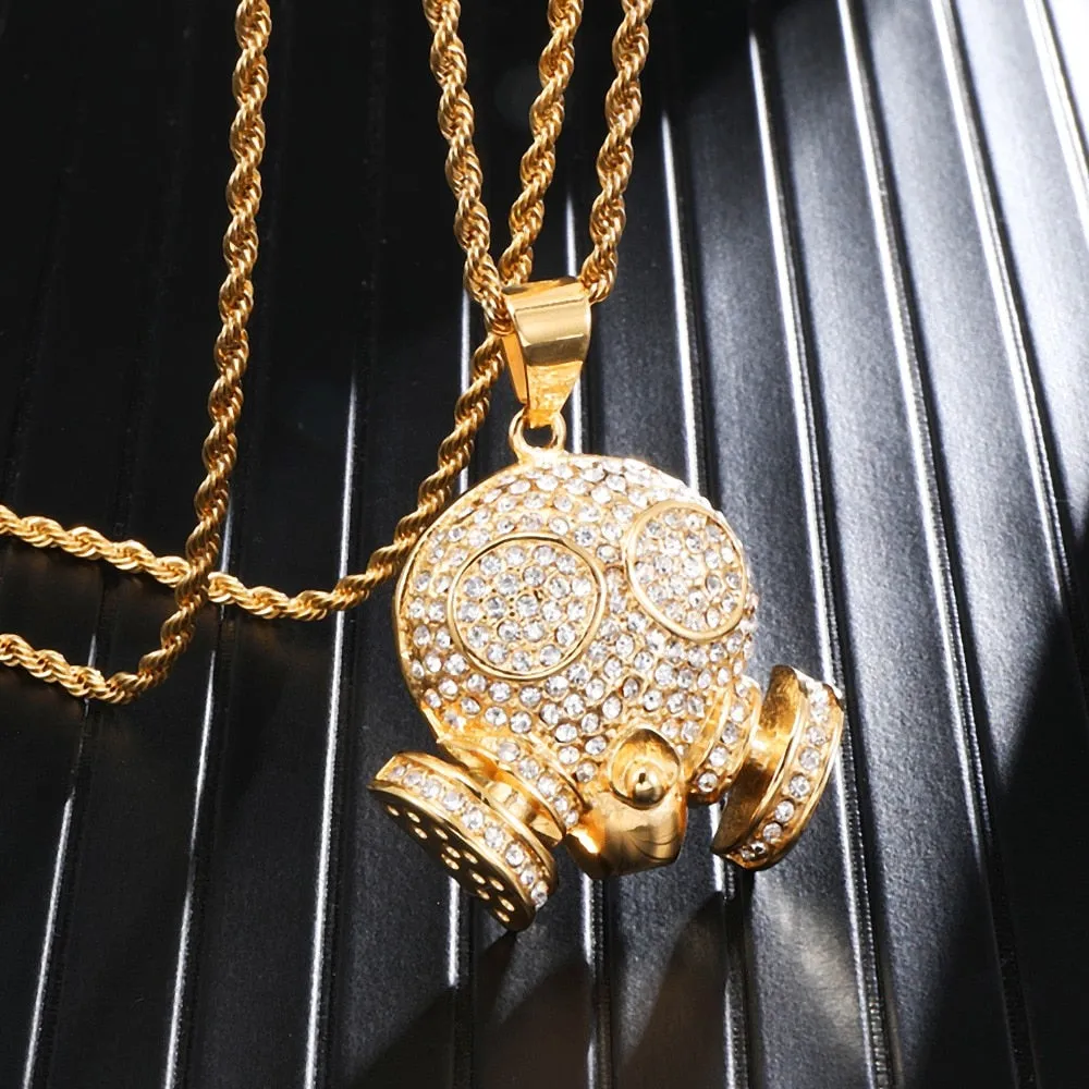 Micro Paved Rhinestone-Studded Skull Bling Stainless Steel Hip-hop Pendant Necklace