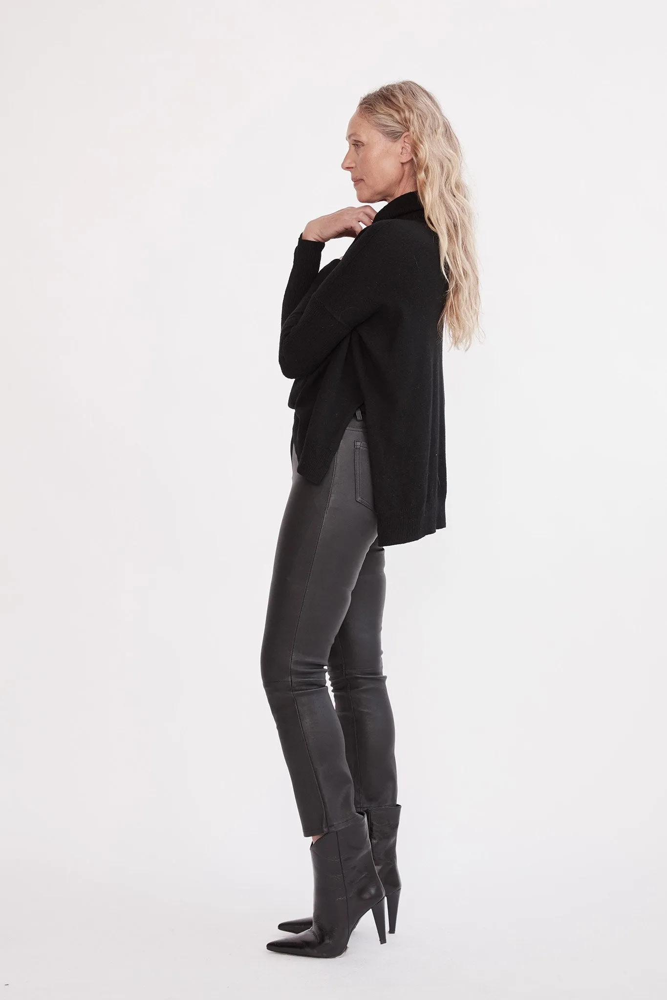 Midtown Kick Flare Pant Black Stretch Leather