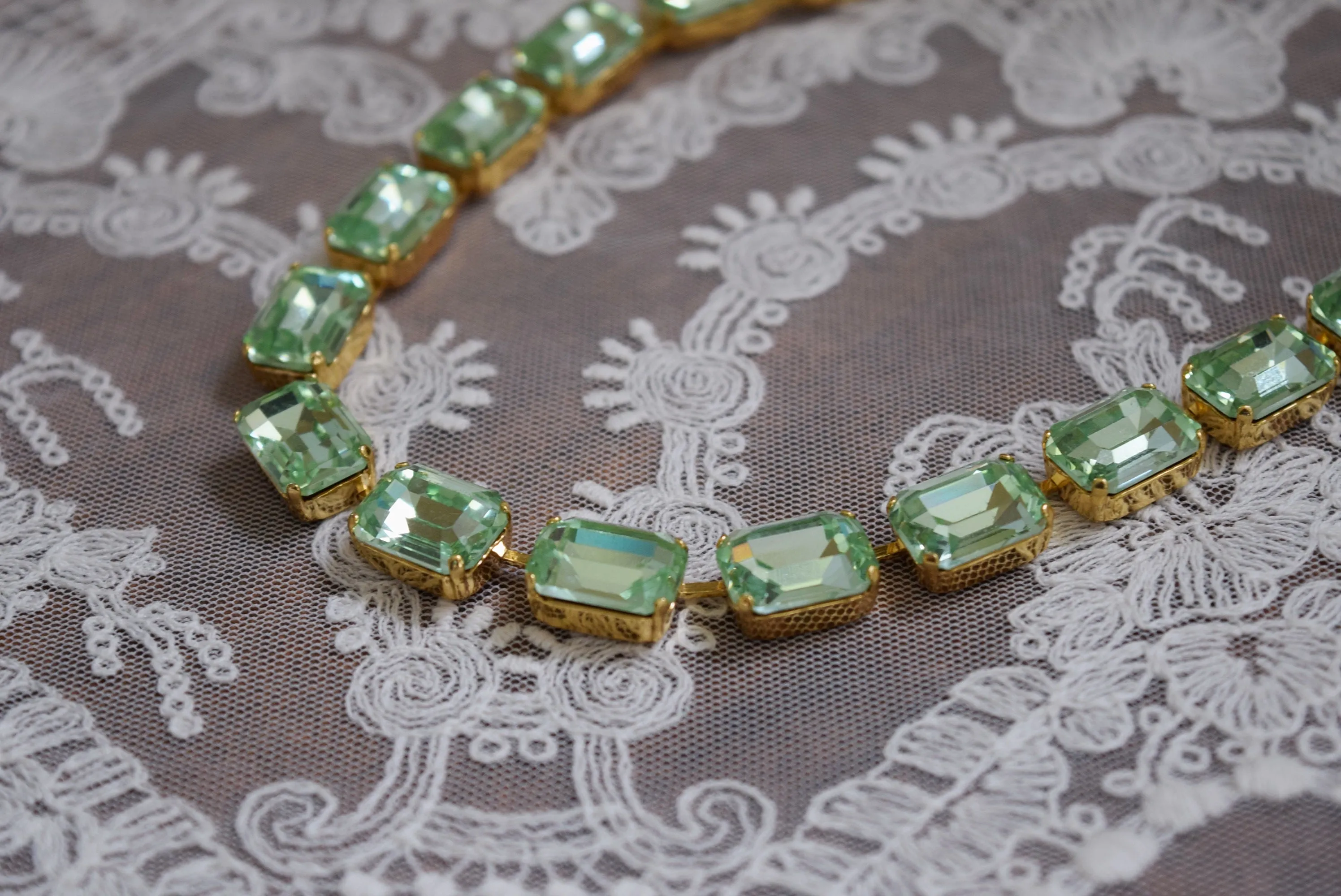 Mint Green Chrysolite Aurora Crystal Necklace - Medium Octagon