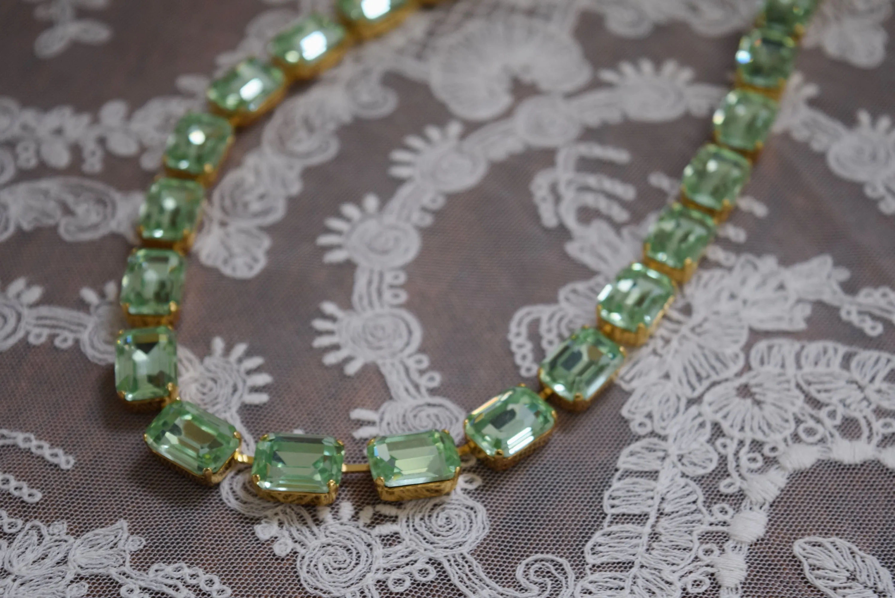 Mint Green Chrysolite Aurora Crystal Necklace - Medium Octagon