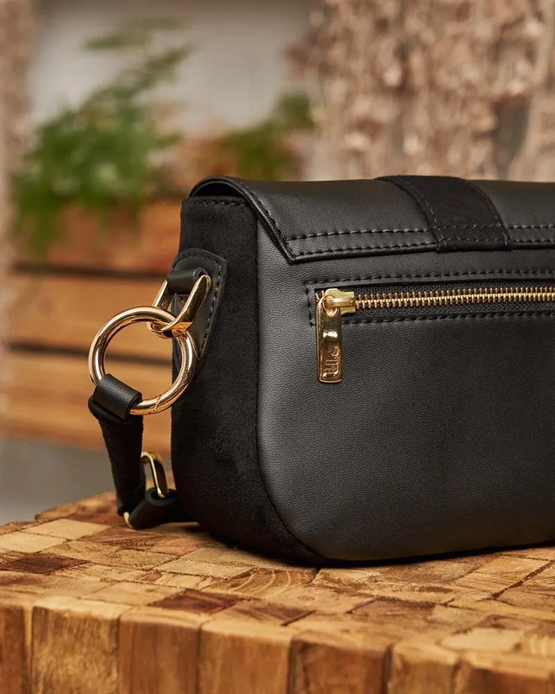 Mira Grain Leather Vegan Crossbody Bag | Black