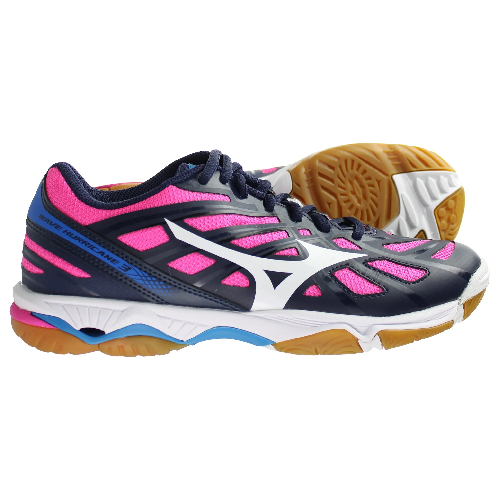 Mizuno Indoor Wave Hurricane 3 Womens Navy/Pink Trainers