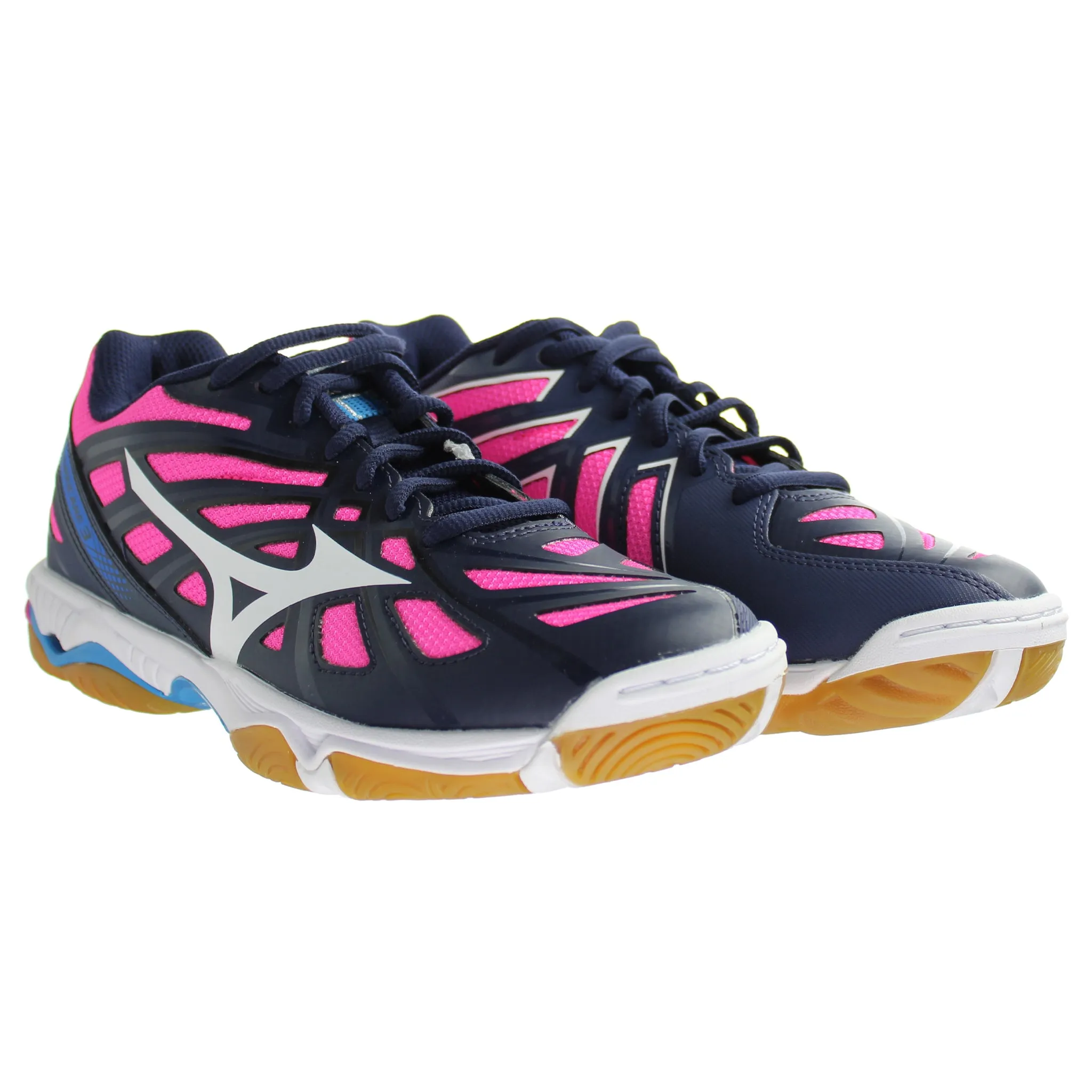 Mizuno Indoor Wave Hurricane 3 Womens Navy/Pink Trainers