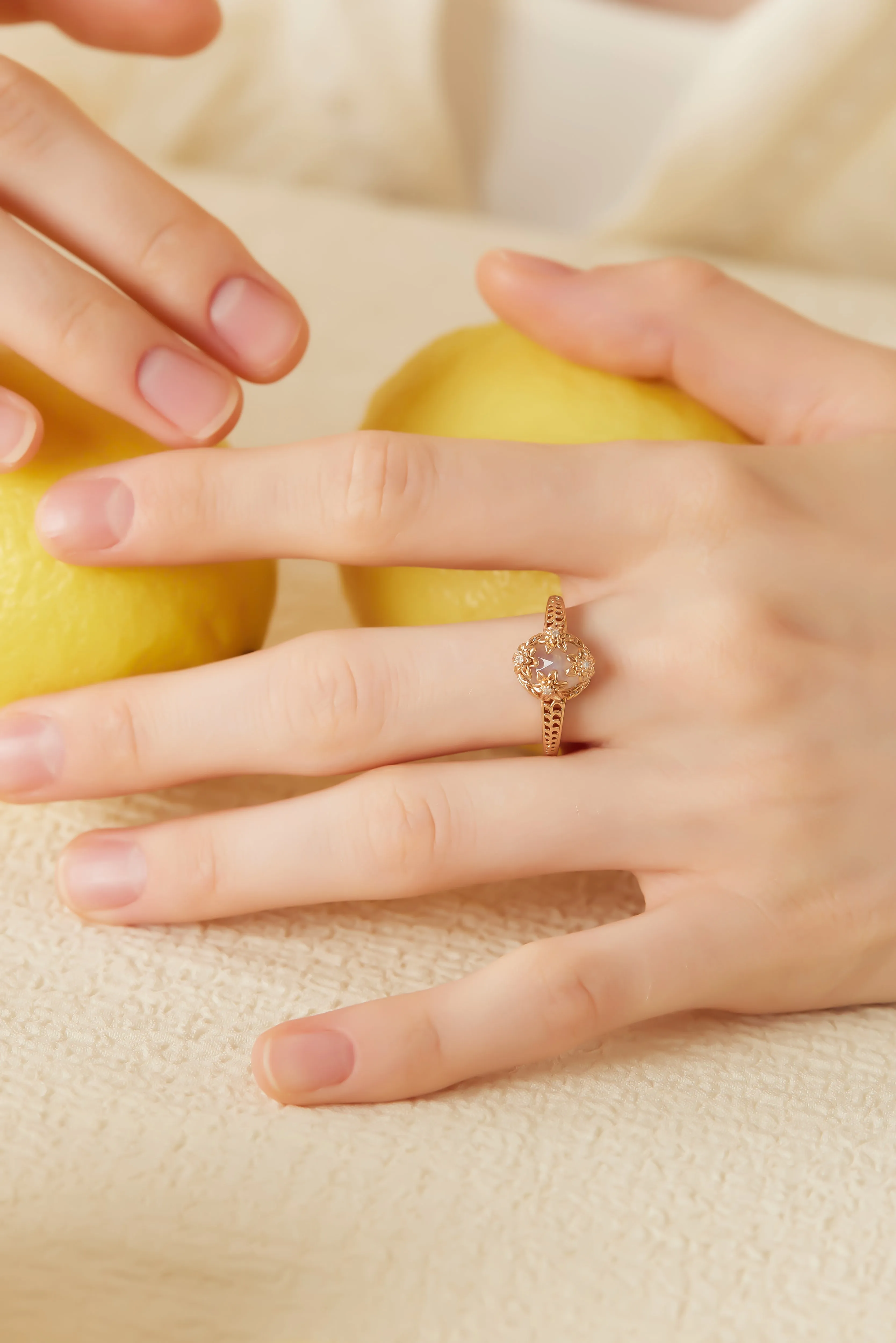 Moonstone Gold Floral Ring - Daffodil