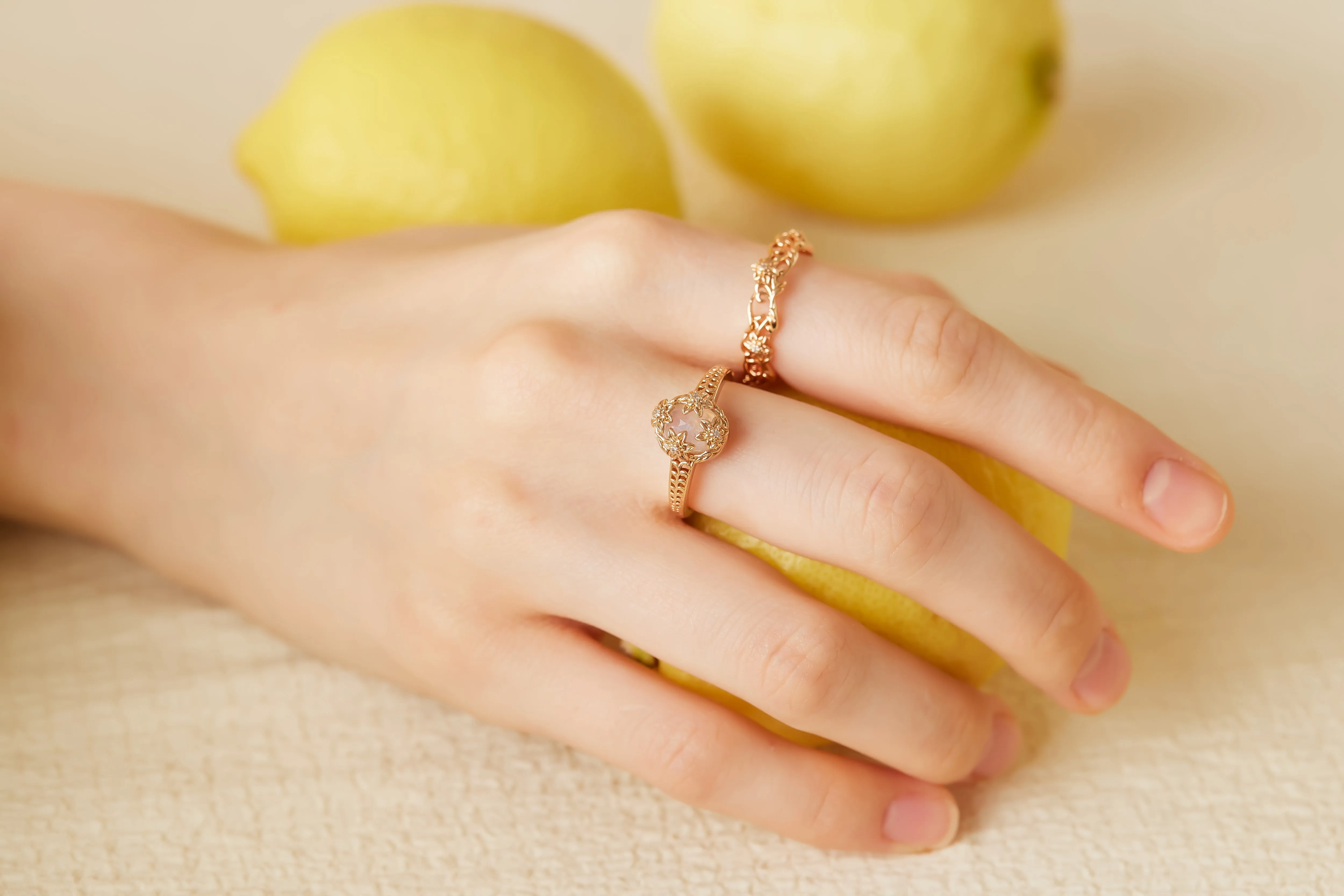 Moonstone Gold Floral Ring - Daffodil