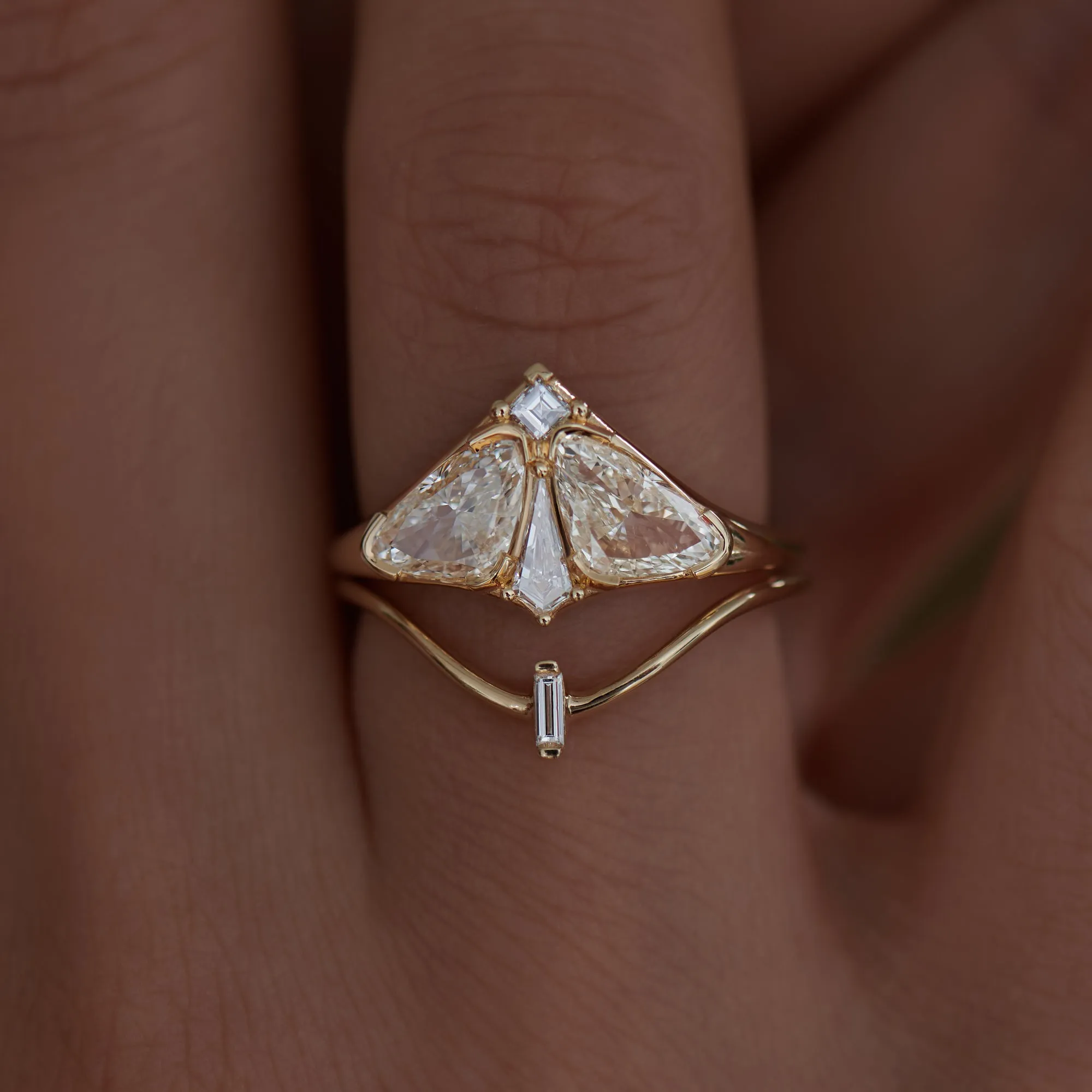 Moth Diamond Engagement Ring with Modified Trillion and Kite