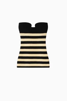 Nanushka Zessa Striped Terry Knit Bustier Top - Creme/ Off Black