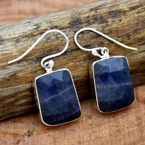 Natural Blue Sapphire Sterling Silver Earrings,Handmade Jewelry, Faceted Gemstone, Anniversary Gift For Her