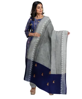 Navy blue grey cotton handwoven nuapatna dress material