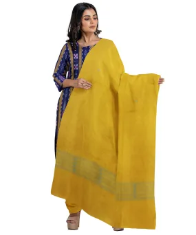 Navy blue yellow handwoven cotton nuapatna dress material