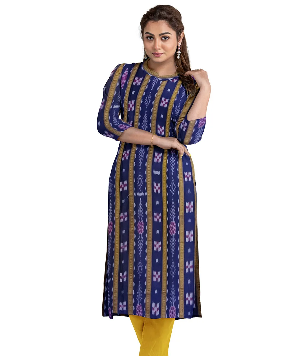 Navy blue yellow handwoven cotton nuapatna dress material