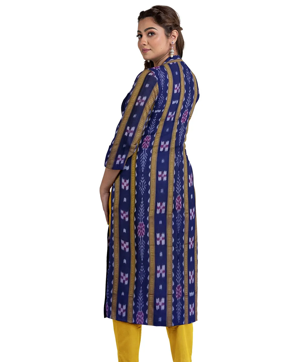 Navy blue yellow handwoven cotton nuapatna dress material