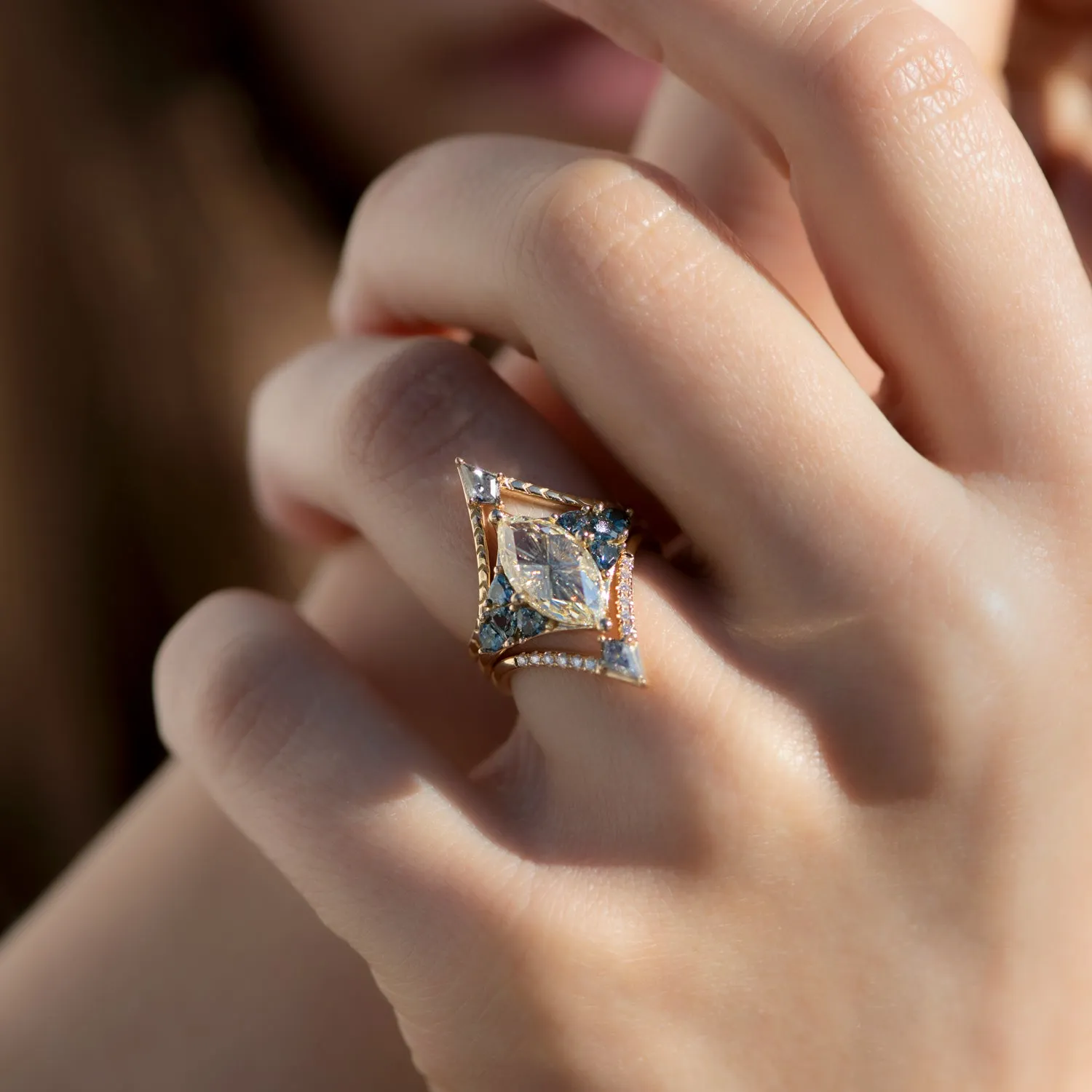 Nesting Kite Diamond Wedding Ring with a Pave Diamond Band