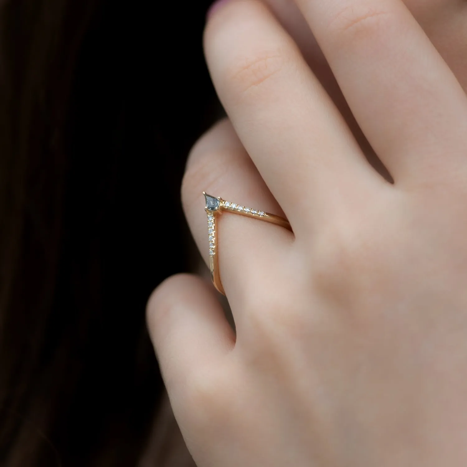 Nesting Kite Diamond Wedding Ring with a Pave Diamond Band