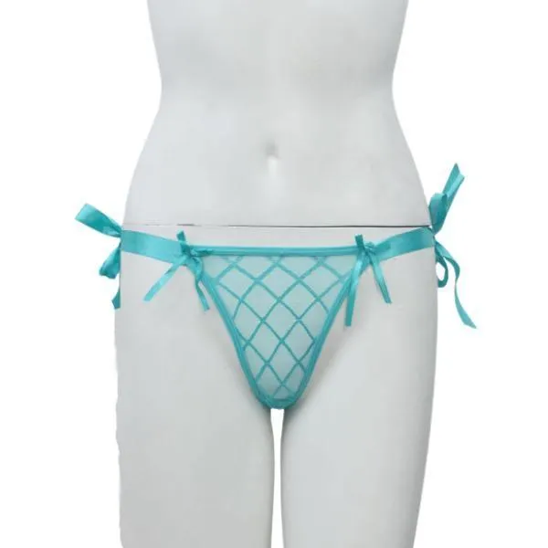 Net & Lace Tie-up Thong G-String Pantyn For Women