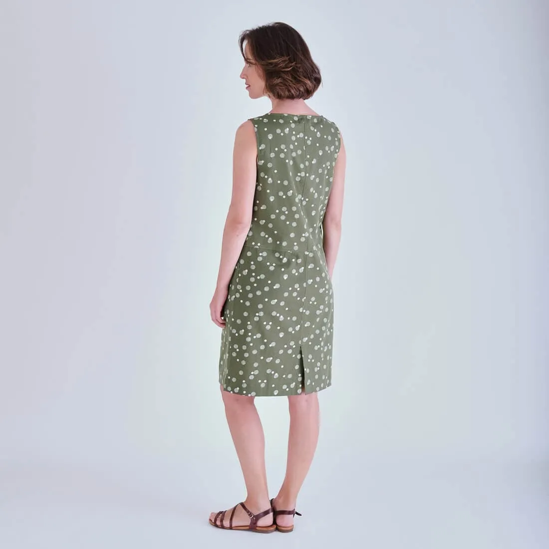 Nina Cotton & Linen Polka Dot Pinafore Dress | Olive