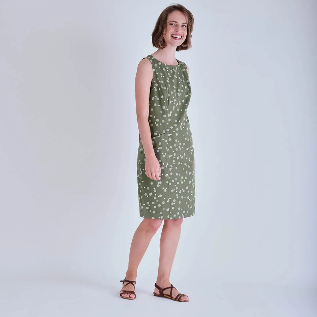 Nina Cotton & Linen Polka Dot Pinafore Dress | Olive