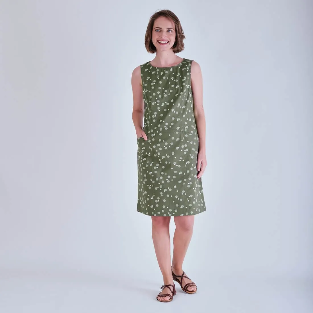 Nina Cotton & Linen Polka Dot Pinafore Dress | Olive