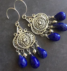 Nirvana Earrings, Triple Lapis Lazuli, Earwire Options